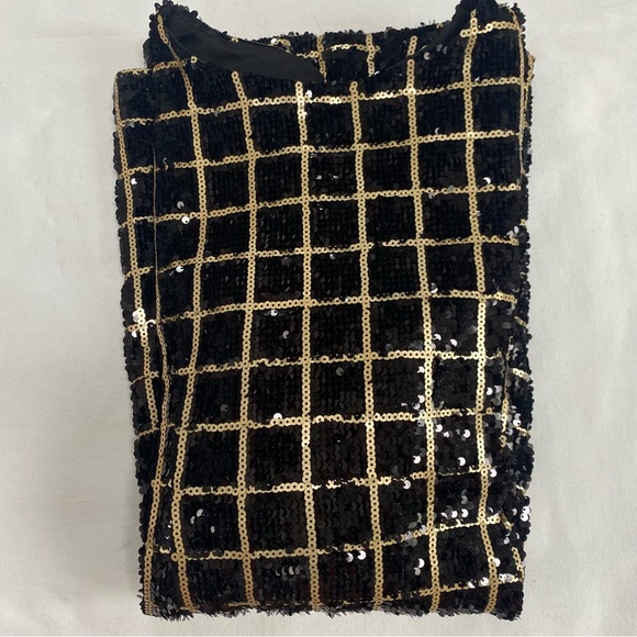 Boohoo Sequin Grid Check Mini Dress Size 10 Black Gold - Picture 10 of 10